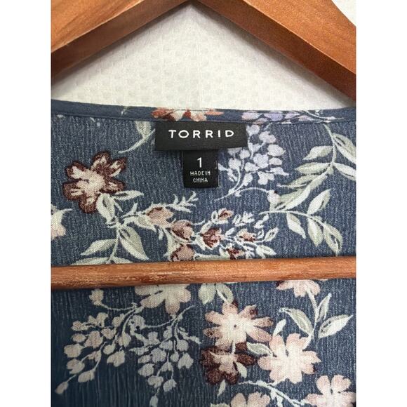 Torrid Floral Peplum Top Size 1 Boho Lace Trim 3/4 Sleeve Blouse 14 16 - Picture 5 of 10